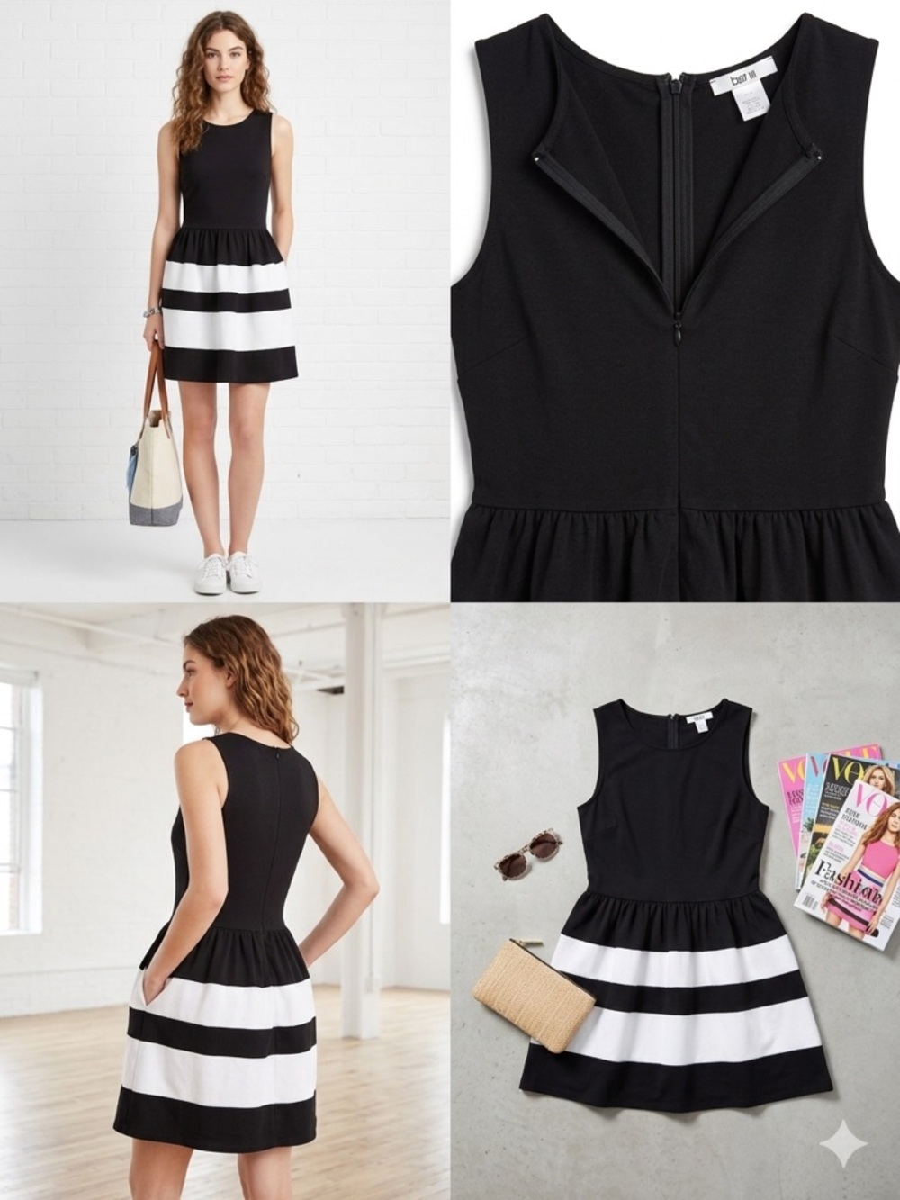 Bar III Black & White Striped Fit & Flare Mini Dress - Size Small